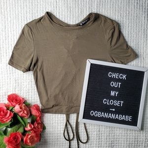 NWOT Shein Cropped Olive Green Lace Up Back Tshirt SMALL